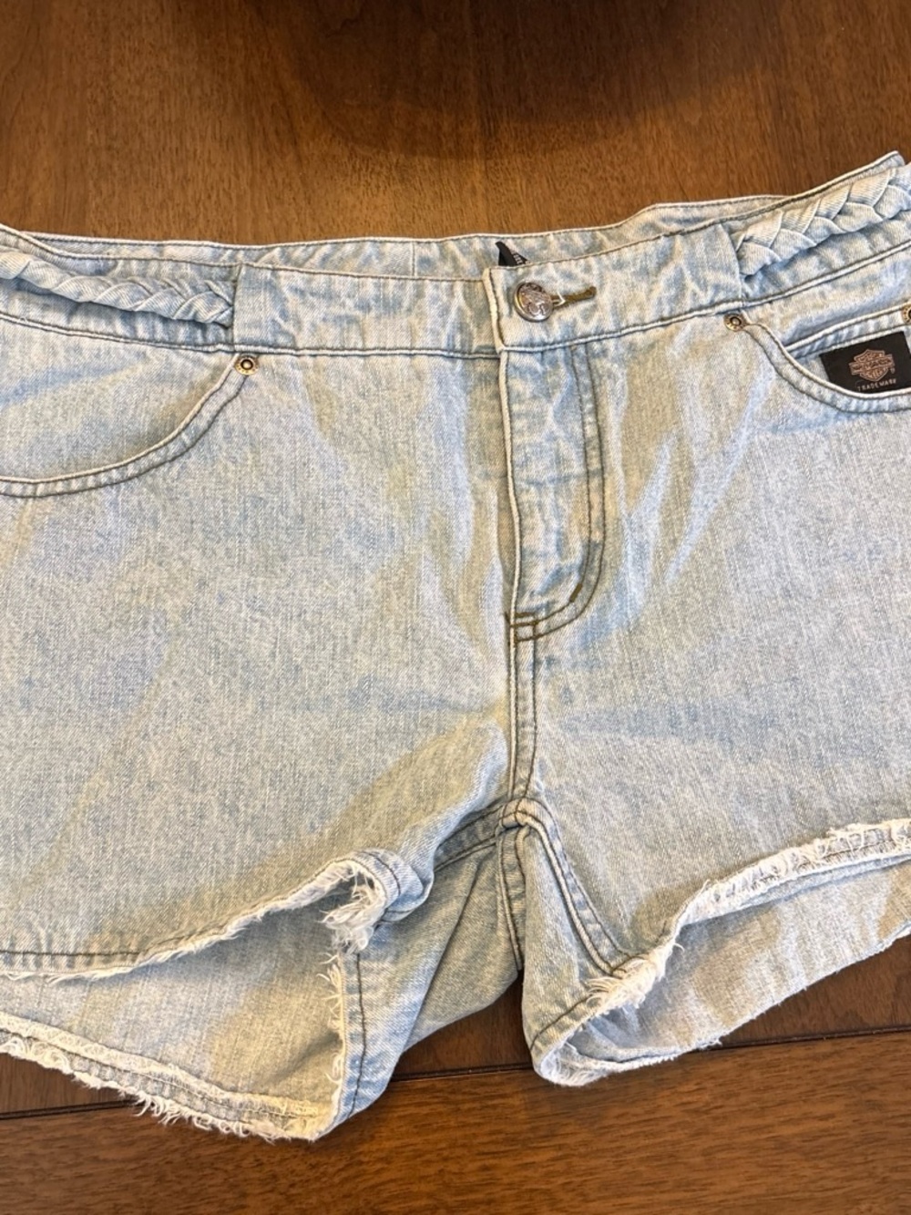 Harley-Davidson Denim Women's Shorts 8 with American Shield Patch - Picture 2 of 8